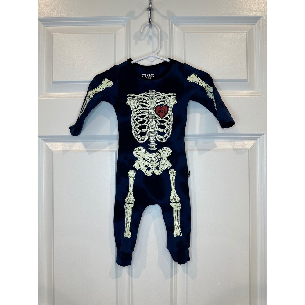 RAGS Baby Skeleton Costume Sleepsuit Pajamas Size 0-3‎ Months Halloween Tie Dye